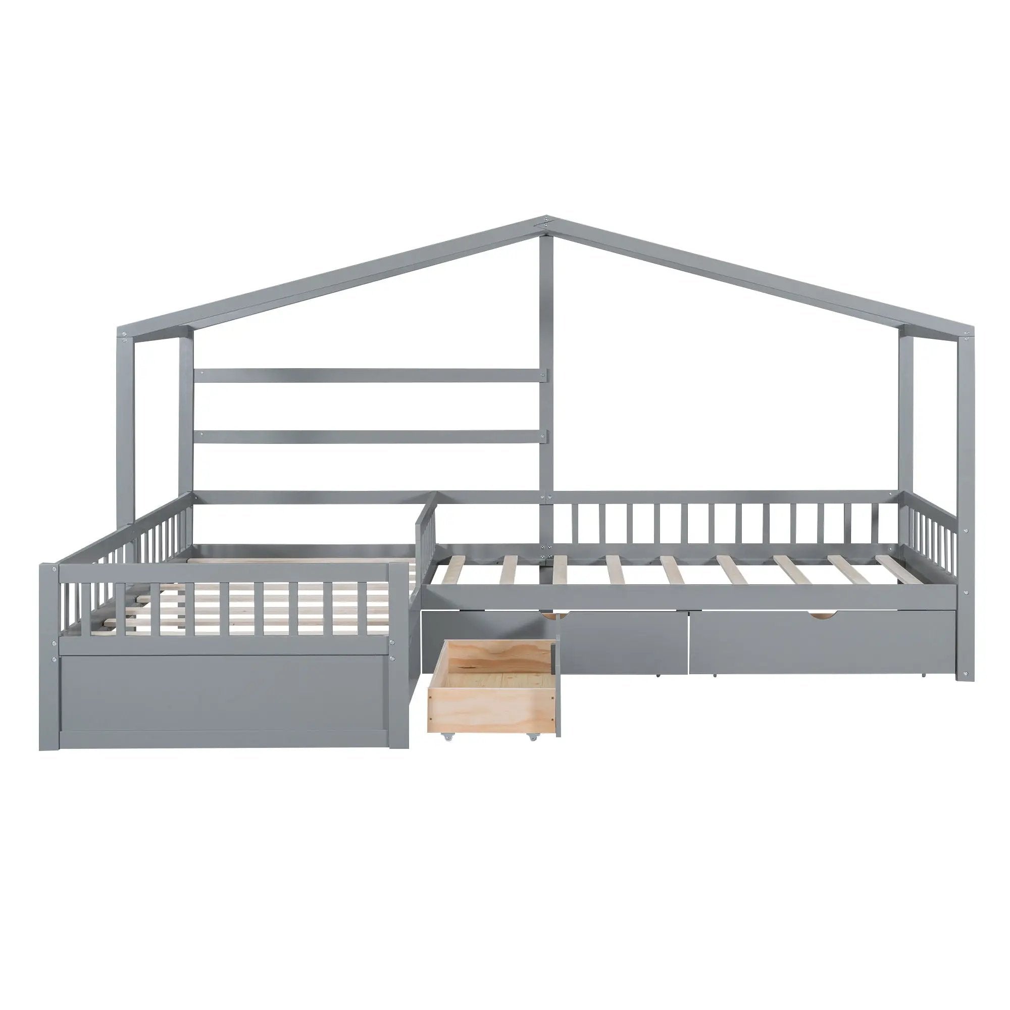 L Shape Platform Bed With 3 Storage Drawers