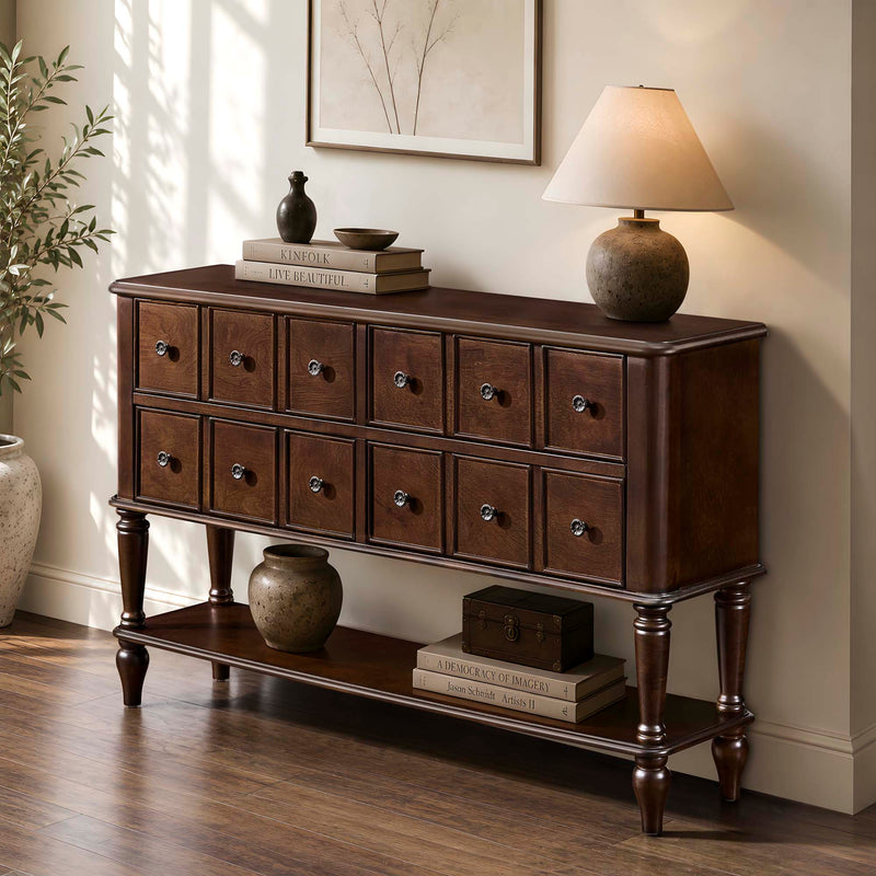 Vintage Console Table with Solid Wood Legs and 4 Storage Drawers - Espresso, photo 3 of 10
