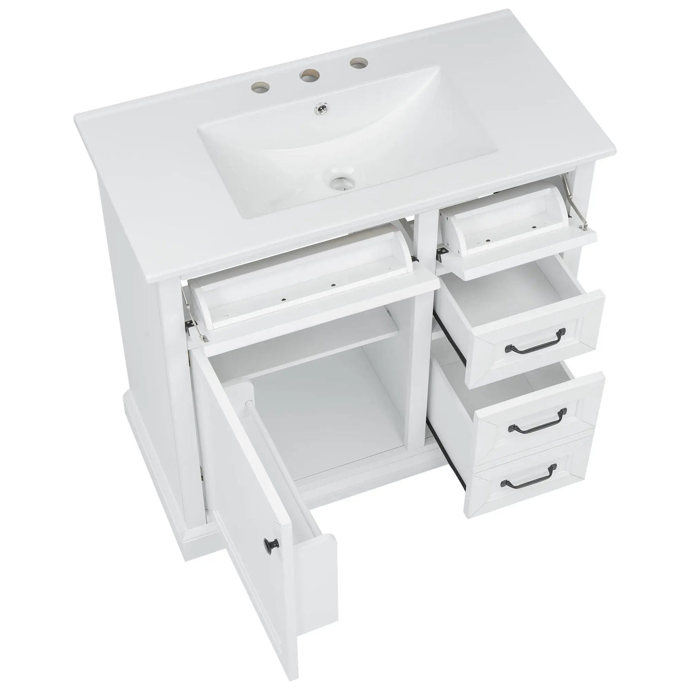 36" Bathroom Vanity With Sink, 2 Tip-Out Drawers, Soft Close Hinges by HouseOfZazla