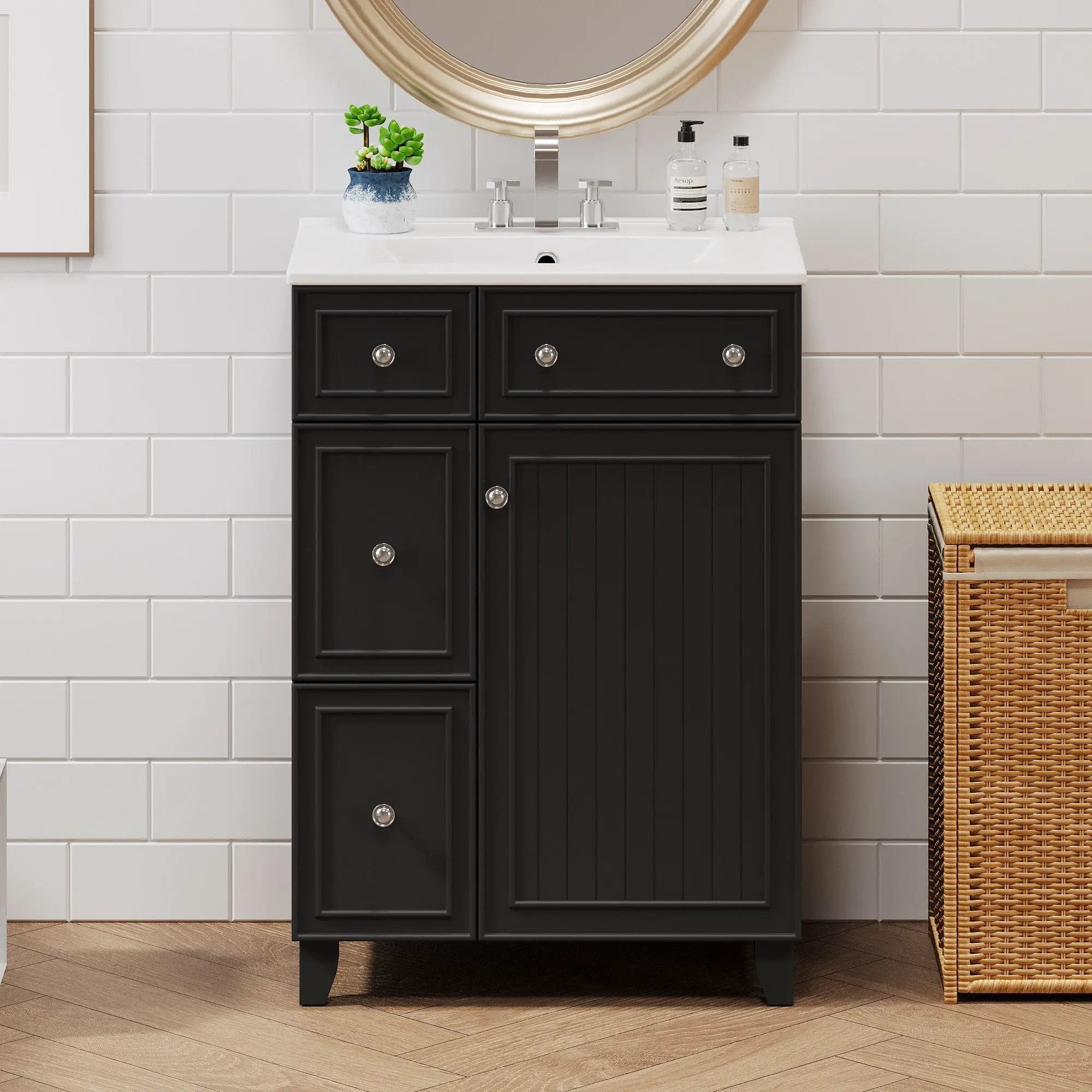Transitional Style Bathroom Vanity Cabinet With Ceramic Sink by Unique Piece Furniture