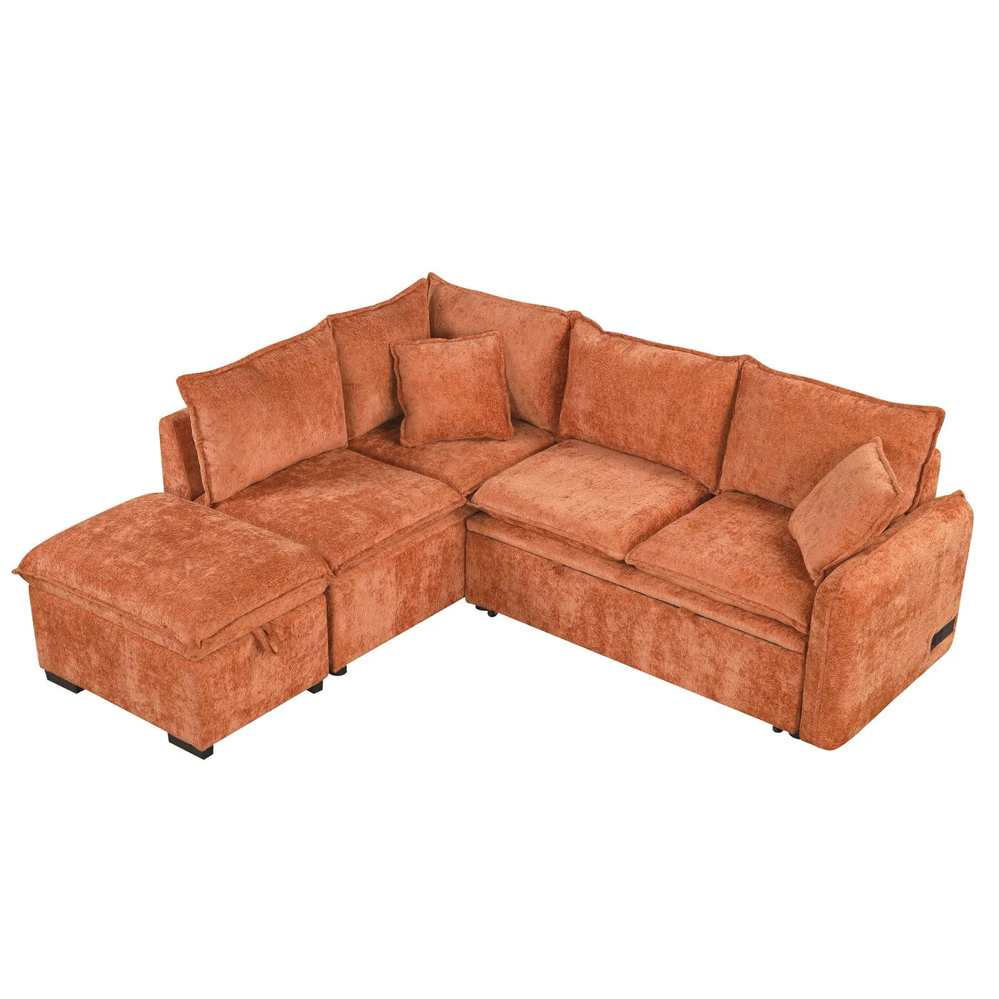 Convertible Sofa Bed Sectional Sofa Sleeper L-Shaped Sofa With A Storage Ottoman, Two Pillows, Two Power Sockets And Two USB Ports For Living Room by Unique Piece Furniture