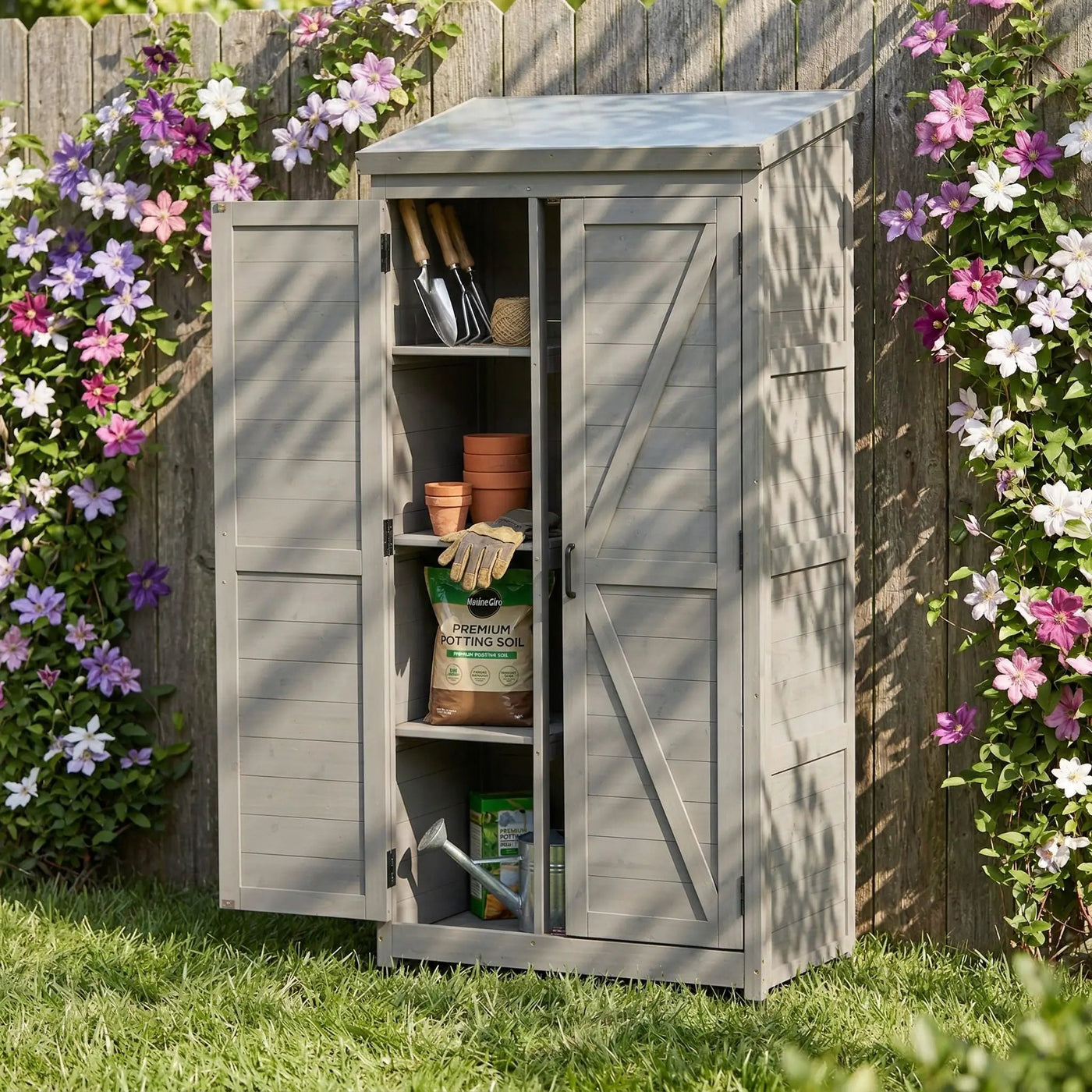 Outdoor Storage Shed With Vertical Tool Cabinet For Backyard by HouseOfZazla