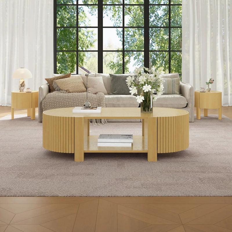 Oval Fluted Coffee Table with Storage for Living Room by HouseOfZazla