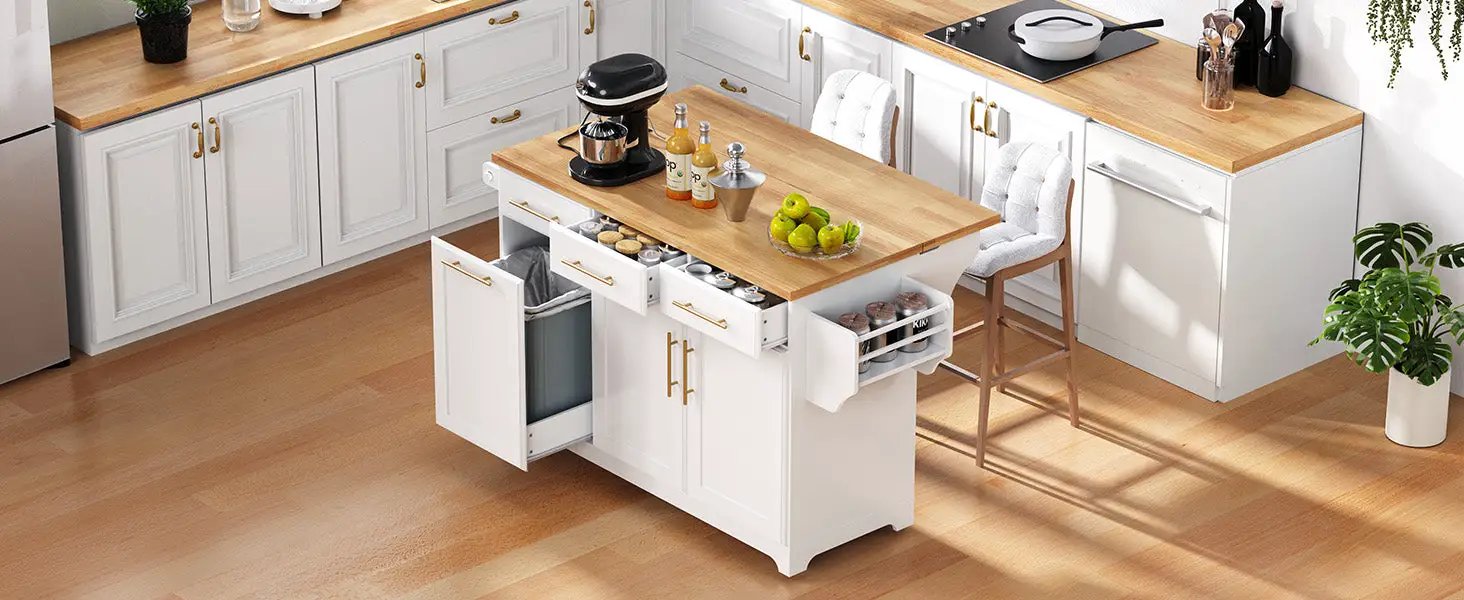 K&K 59.3" Kitchen Island with Storage & Rolling Cart by HouseOfZazla