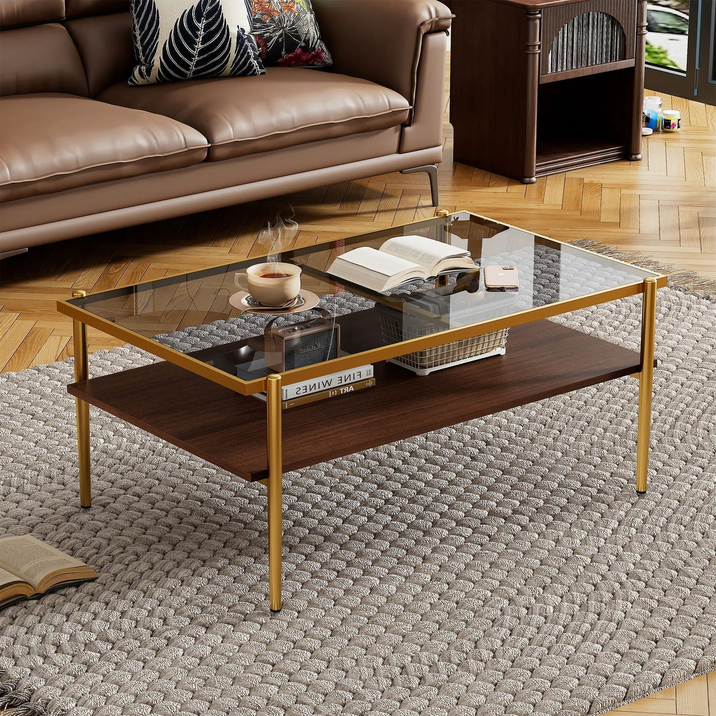 Rectangle Coffee Table With Tempered Glass Top And Legs, Modern Table For Living Room by HouseOfZazla