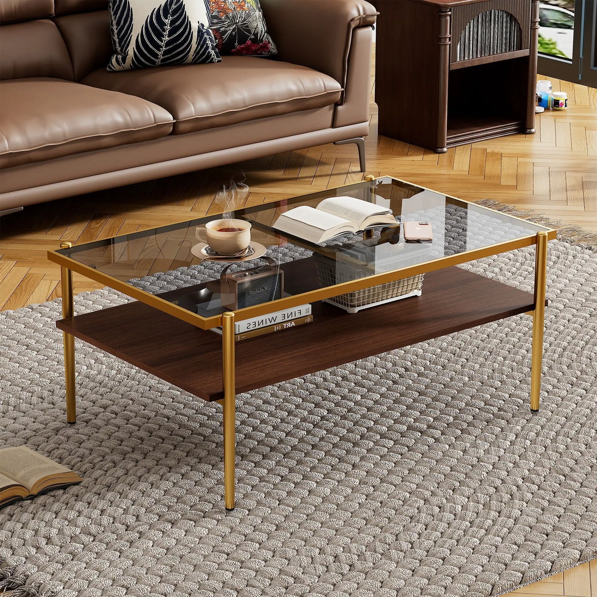 Rectangle Coffee Table With Tempered Glass Top And Legs, Modern Table For Living Room by Unique Piece Furniture
