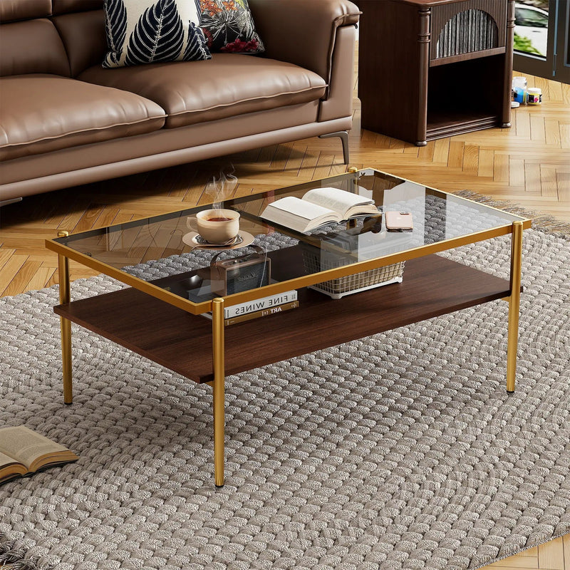 Rectangle Coffee Table With Tempered Glass Top And Legs, Modern Table For Living Room by HouseOfZazla
