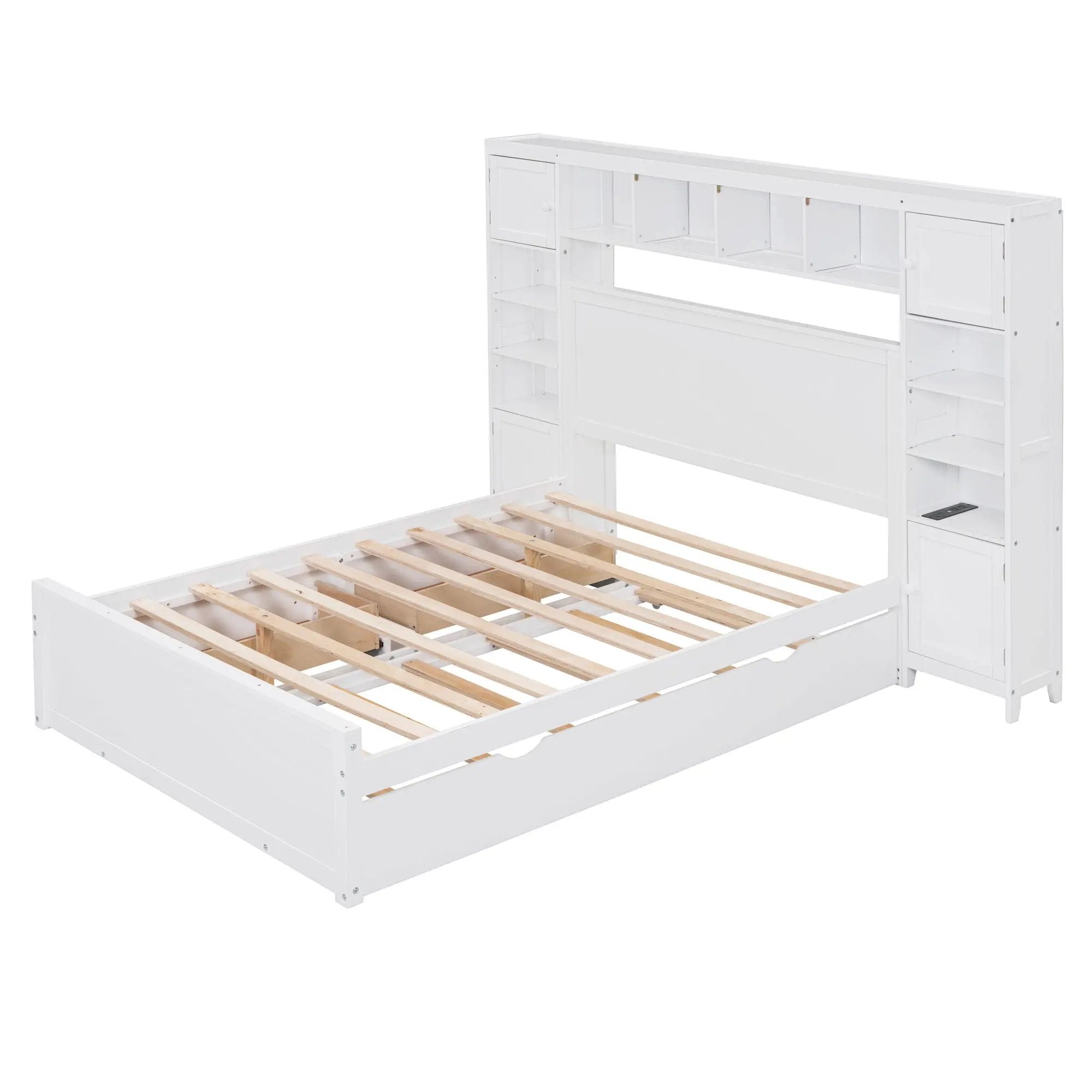 Bed With All In One Cabinet, Shelf And Sockets, Trundle by HouseOfZazla