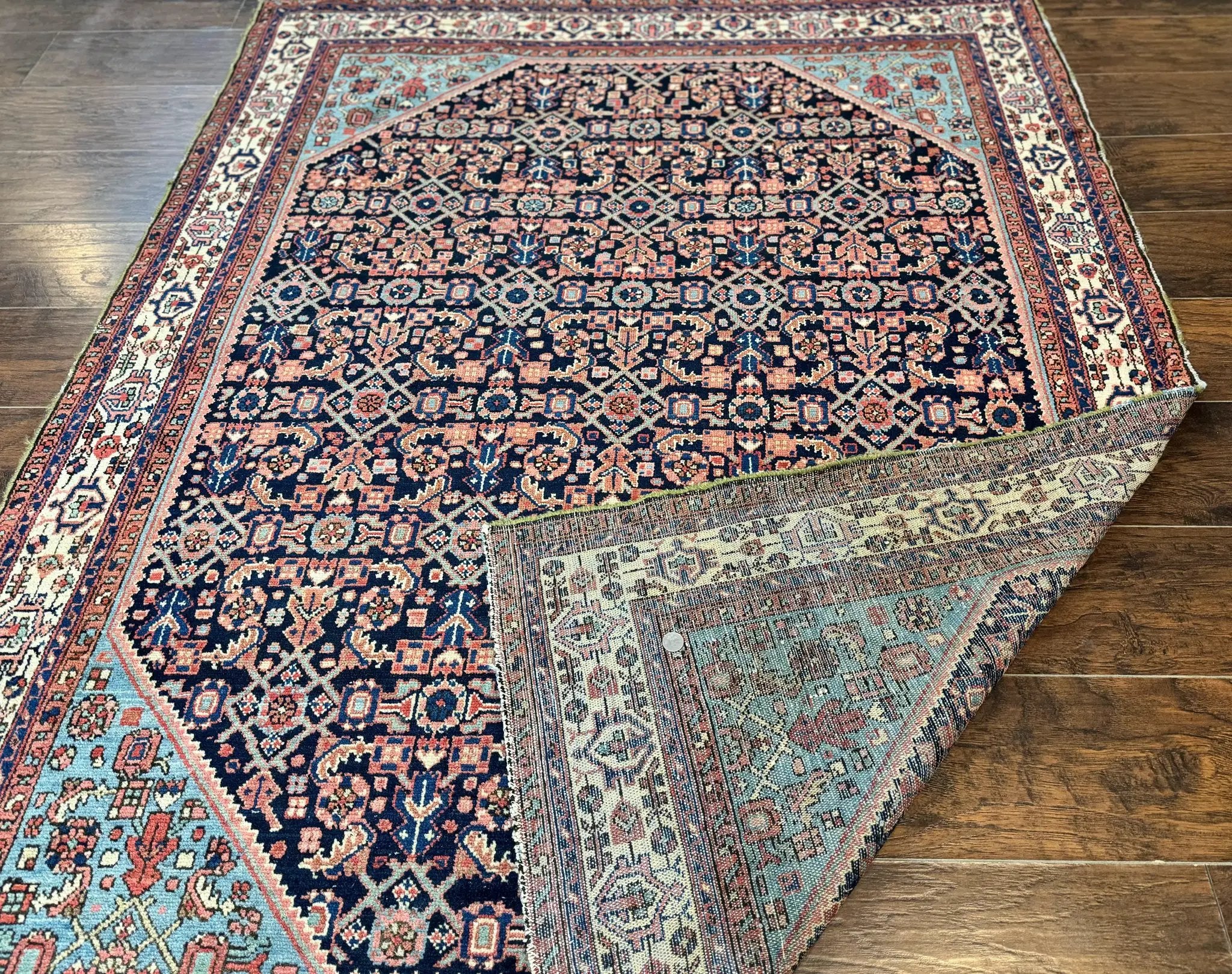 Antique Persian Rug 5 x 6.7, Navy Blue & Ivory, Handmade Persian Wool Carpet, Hamadan Angelas Rug by Jewel Rugs