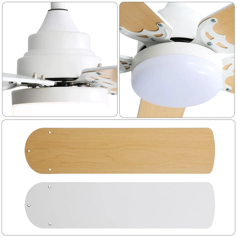 Modern Ceiling Fan With 3 Color Dimmable Light 5 Blades Remote Control Reversible Dc Motor - White by Unique Piece Furniture
