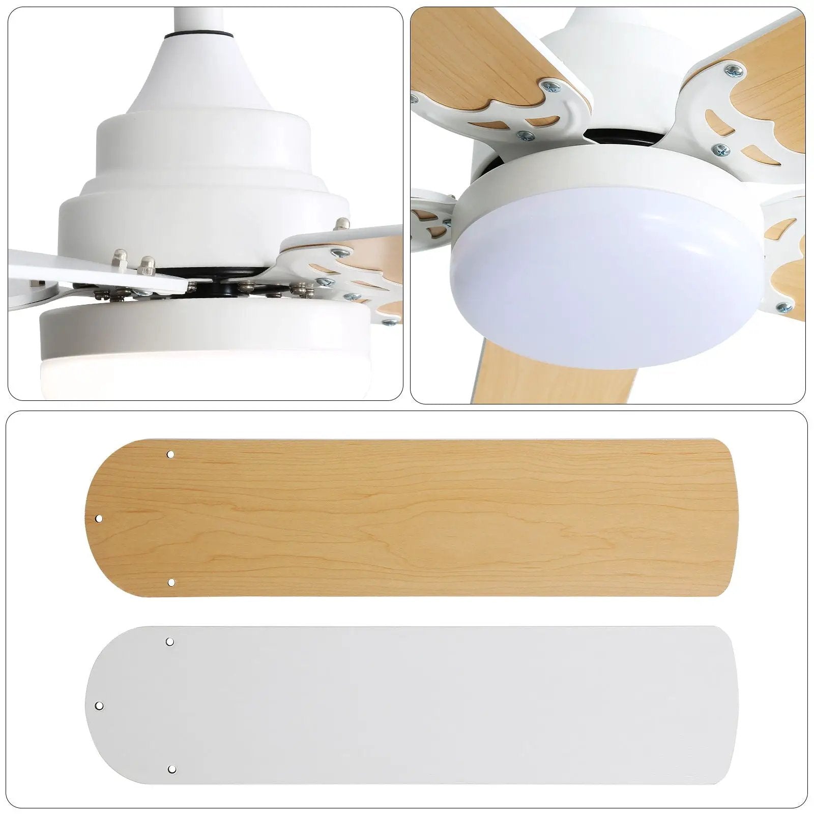 Modern Ceiling Fan With 3 Color Dimmable Light 5 Blades Remote Control Reversible Dc Motor - White by HouseOfZazla