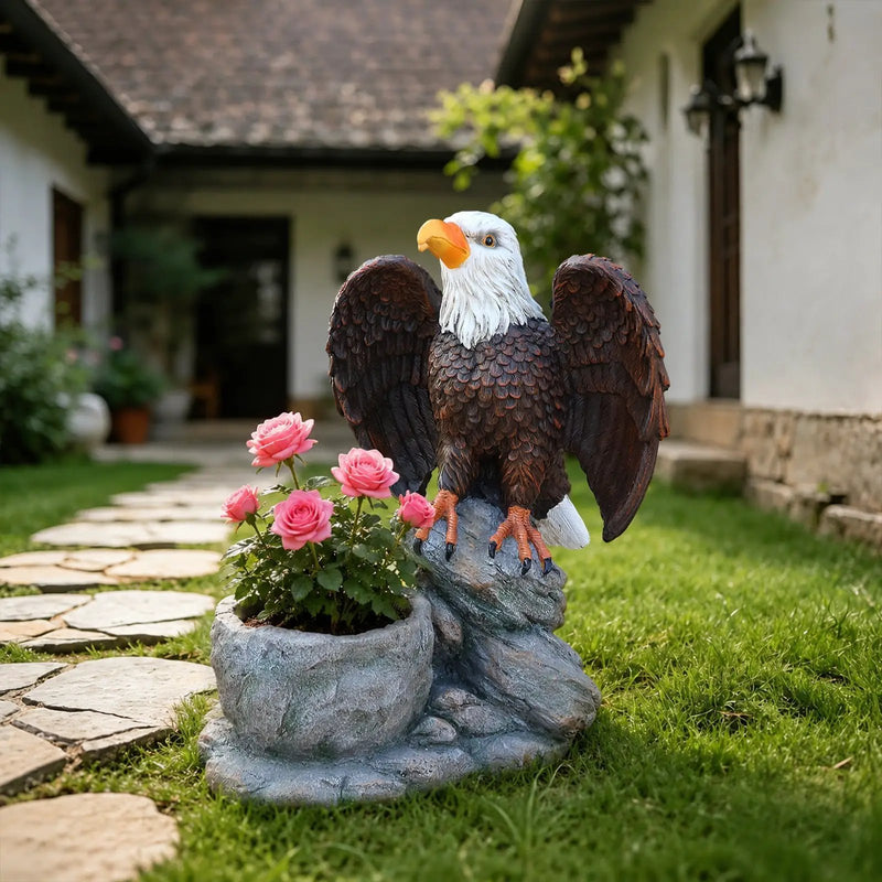 Standing Eagle Statue Garden Planter on Faux Stone Base by HouseOfZazla
