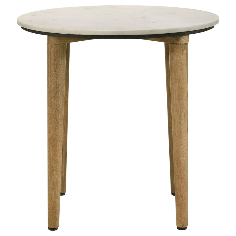 Aldis Round Marble Top Side End Table White and Natural by Unique Piece Furniture