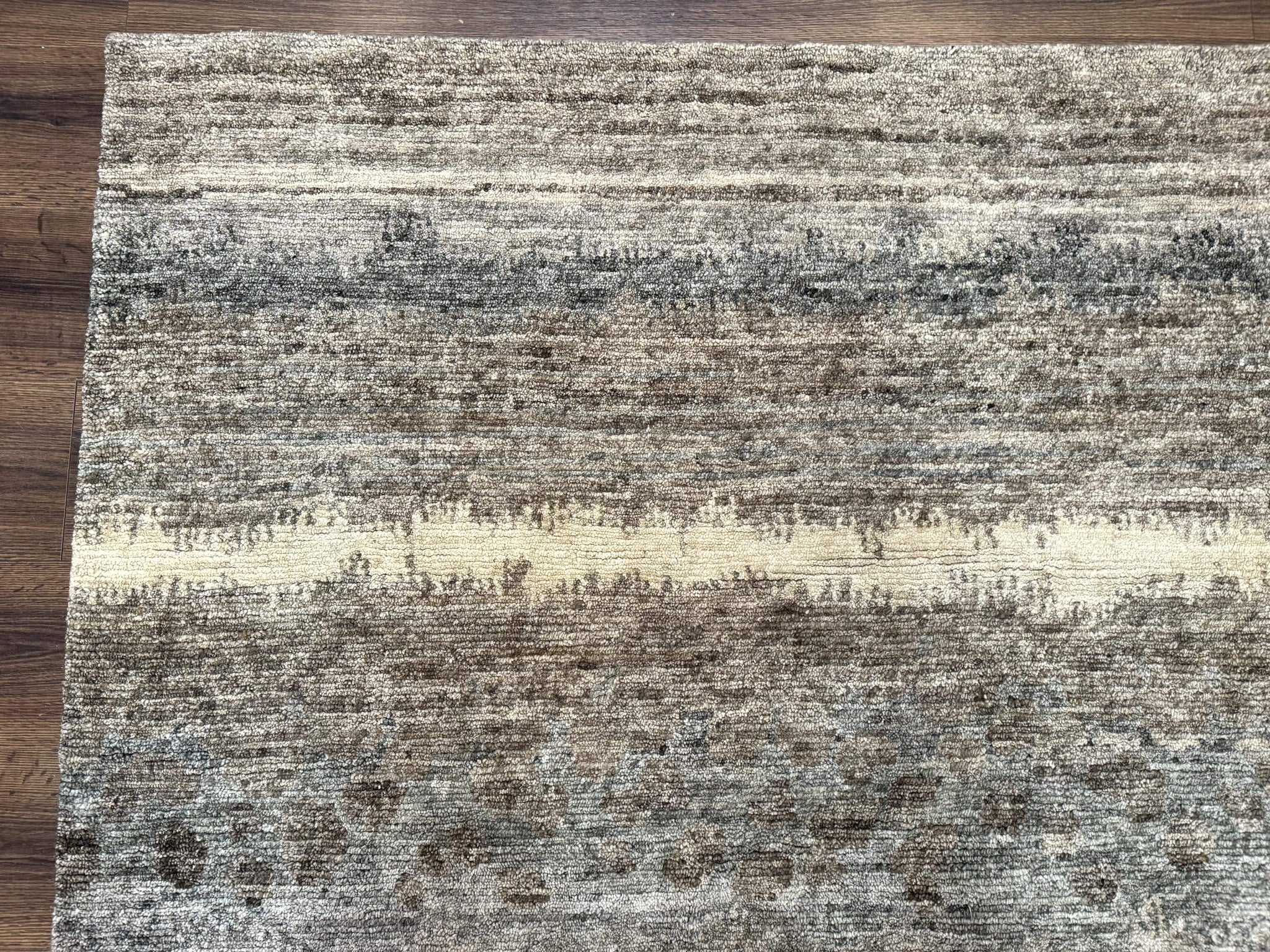 Modern Tibetan Wool Rug 8x10, Abstract, Contemporary, Handmade, Gray, Stripes by Jewel Rugs