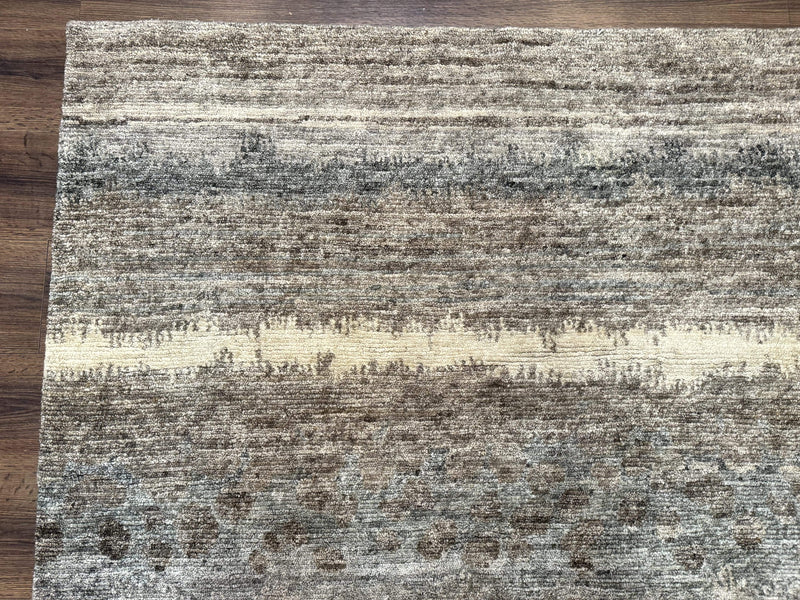 Modern Tibetan Wool Rug 8x10, Abstract, Contemporary, Handmade, Gray, Stripes by Jewel Rugs