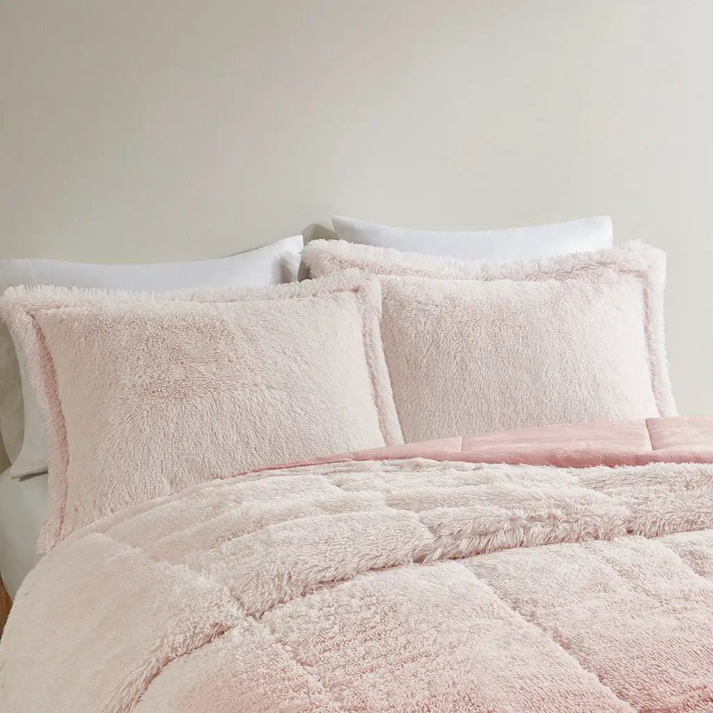 King/Cal King Ombre Shaggy Long Fur Comforter Mini Set by HouseOfZazla