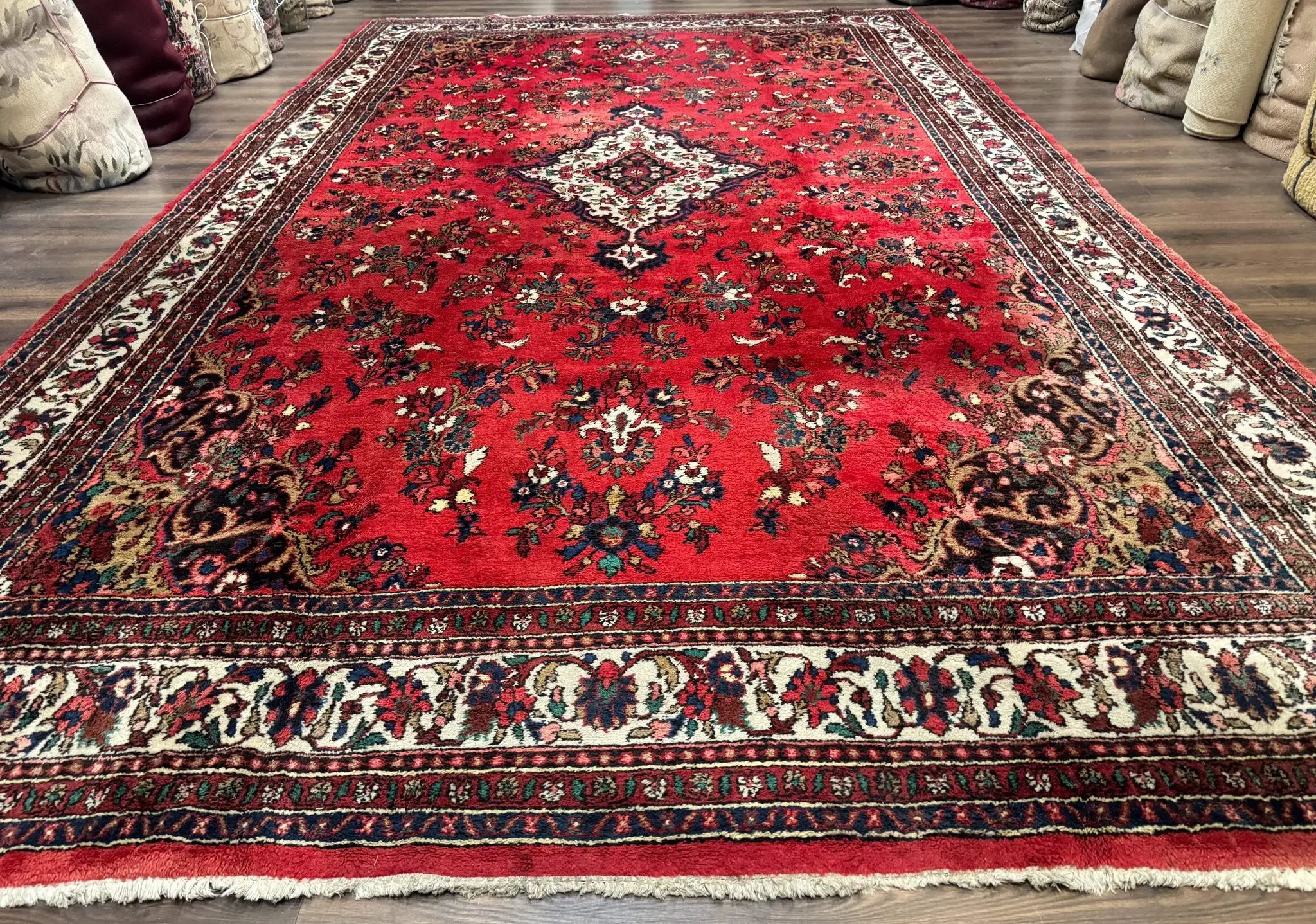 Palace Size Persian Rug 11x18, Red, Bibikabad Rug, Handmade Large Wool Carpet, Persian Hamadan Rug, Dargazin Rug by Jewel Rugs