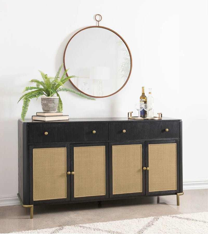Arini 2-drawer Cane Door Dining Sideboard Server Black by Unique Piece Furniture