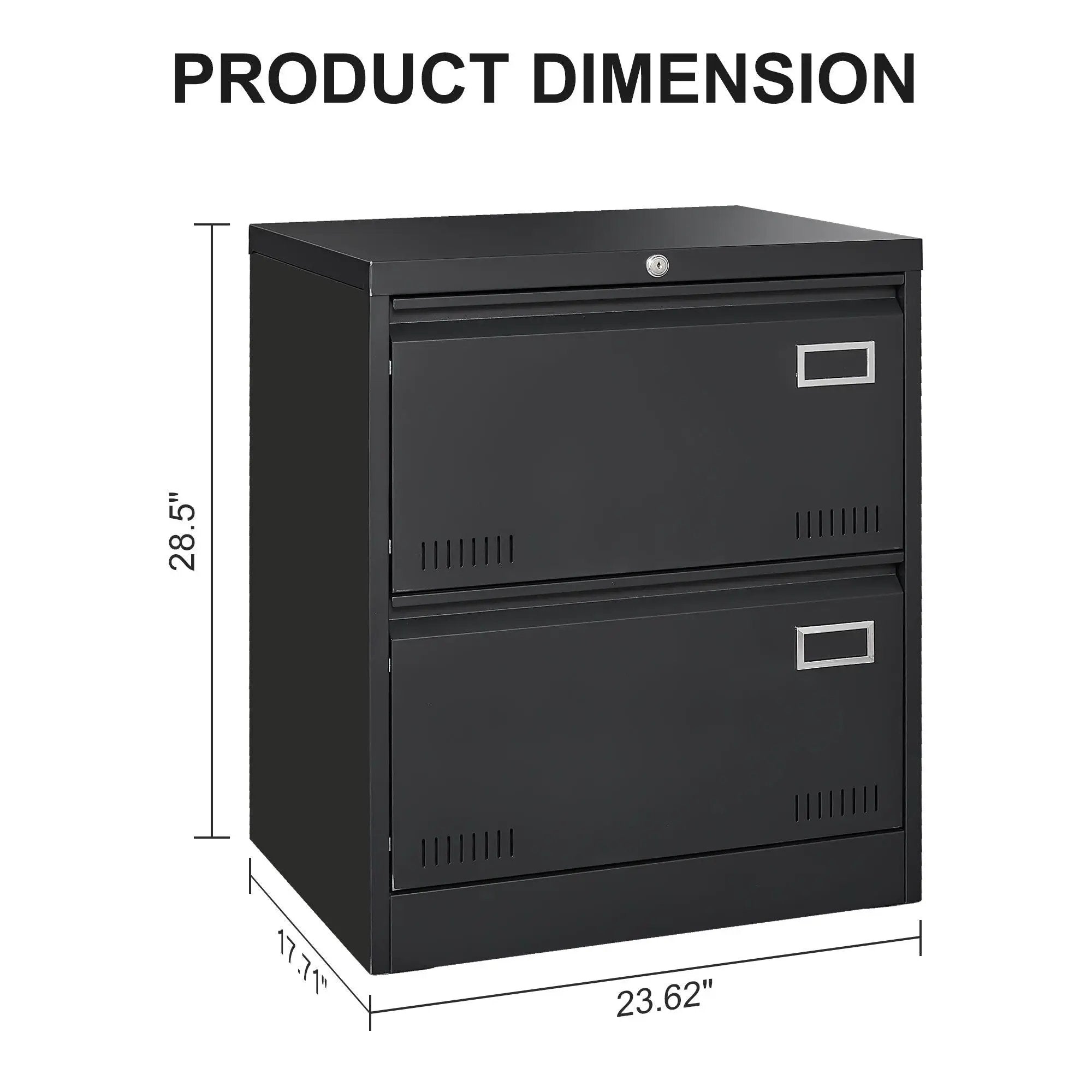 2 Drawer Metal Lateral File Cabinet With Lock, Office Vertical Files Cabinet For Home Office, Locking Metal File Cabinet - Black by Unique Piece Furniture