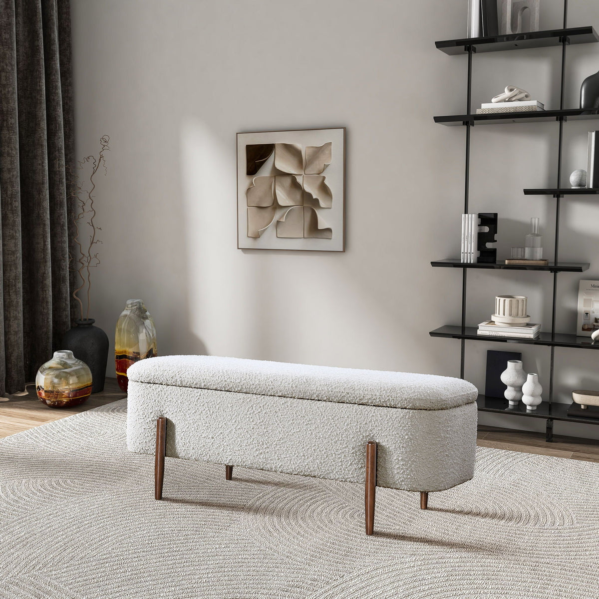 Ivory Storage Bench with Hidden Storage - Boucle Upholstery, photo 4 of 6