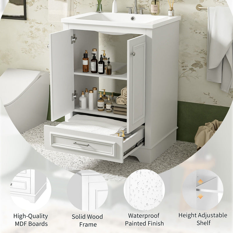 Bathroom Vanity With Ceramic Sink Combo, Modern Freestanding Storage Cabinet With Silver Handles by HouseOfZazla