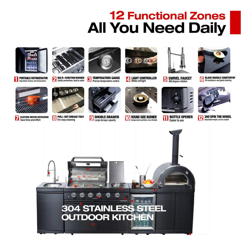 Black 112-Inch Double Stainless Steel Gas Outdoor Kitchen Grill by HouseOfZazla