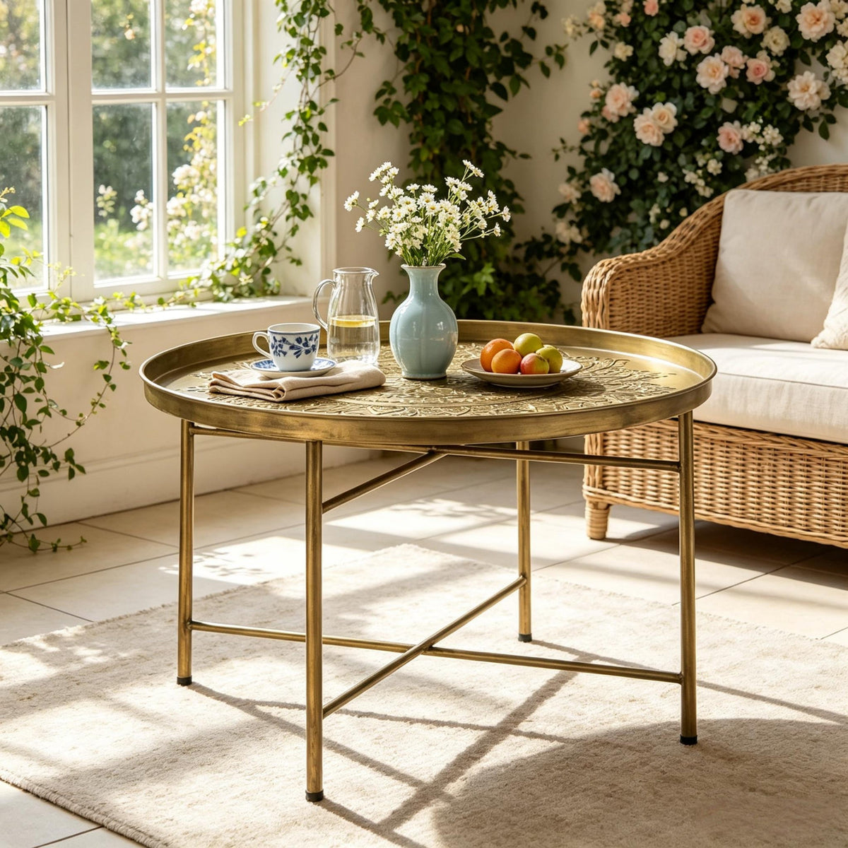 Hammered Floral Pattern Center Table