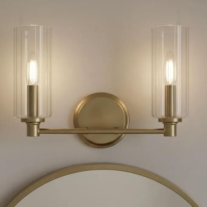 Regal - Double Light Vanity With Clear Ribbed Satin - Antique Brass / Clear by HouseOfZazla