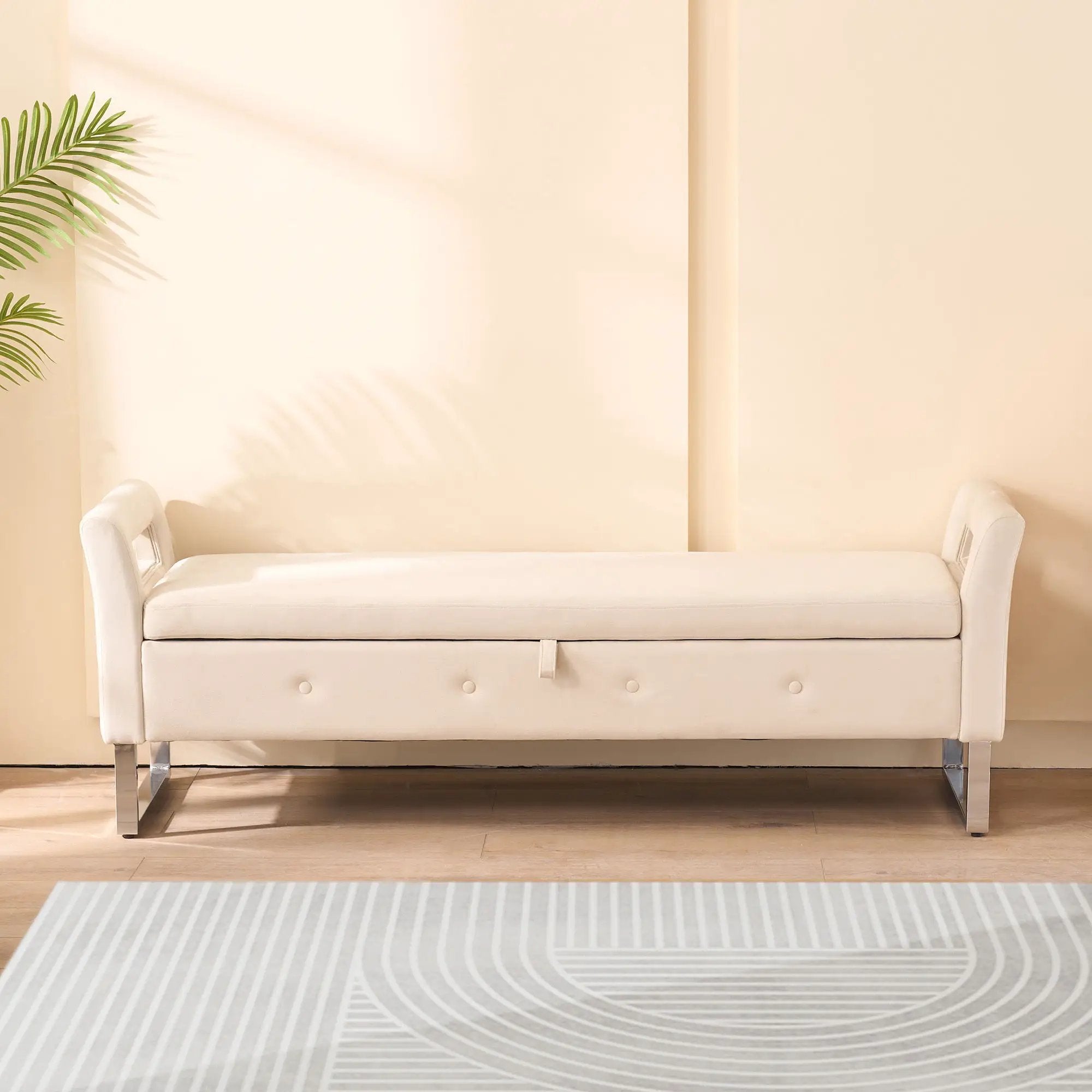Wide Storage Soft Ottoman Bench With Armrests by Unique Piece Furniture