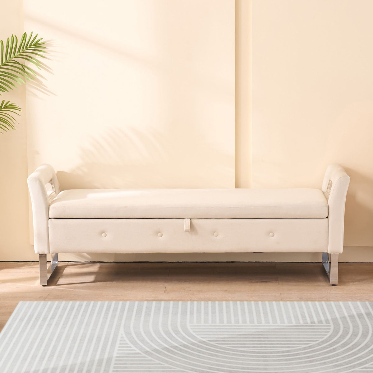 Wide Storage Ottoman Bench with Armrests - Fabric, photo 9 of 10