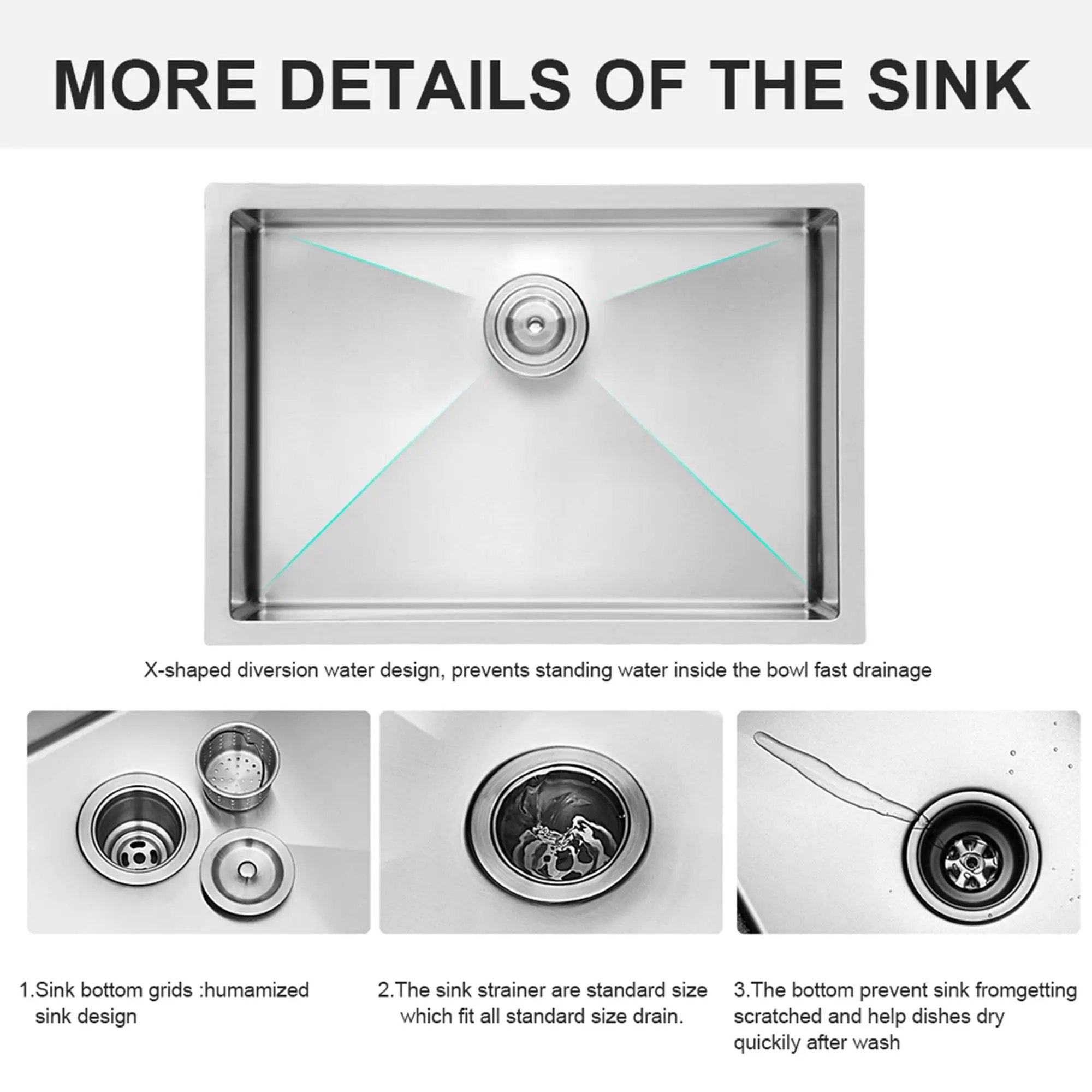 Modern Undermount Stainless Steel Kitchen Sink 16 Gauge, Deep Single Bowl by HouseOfZazla