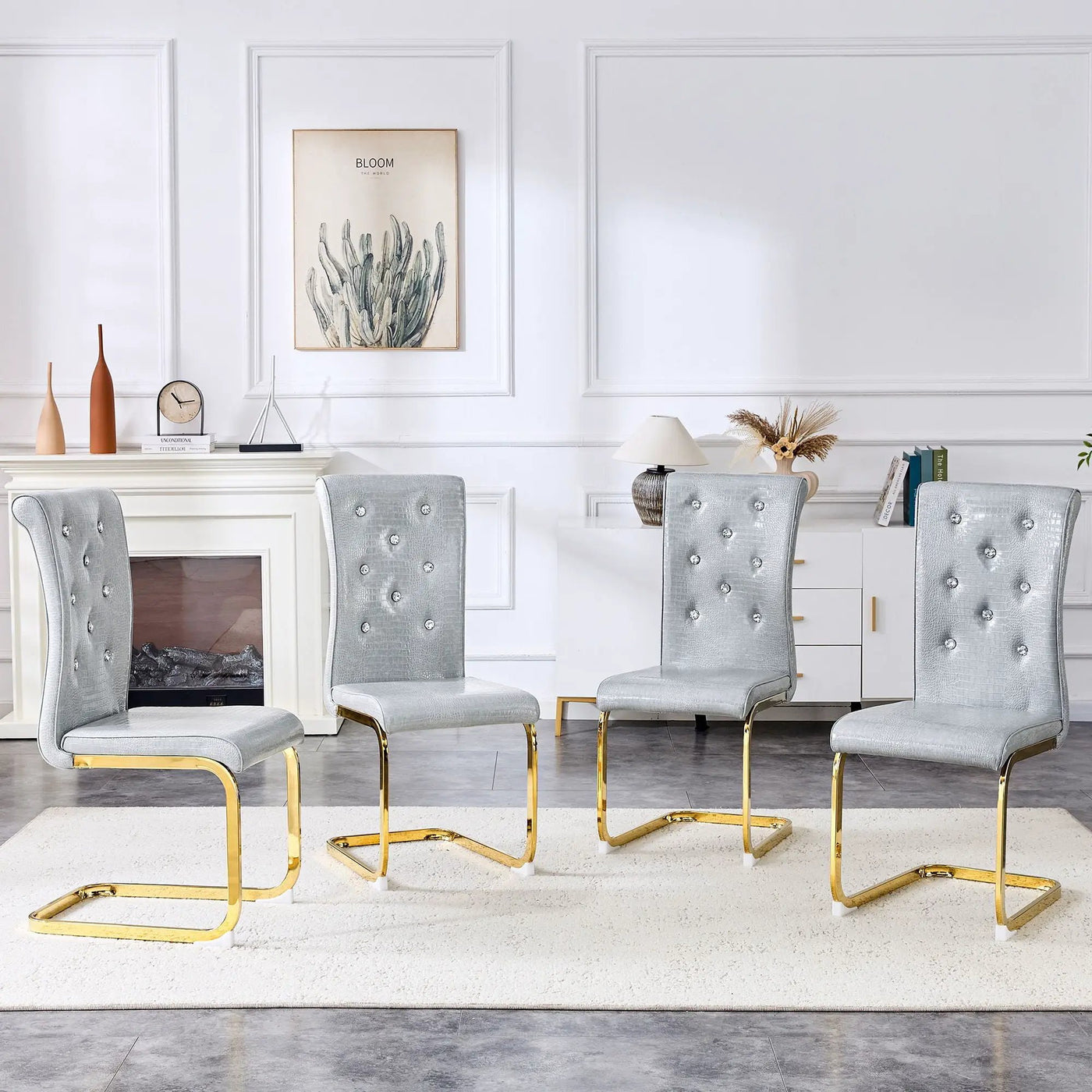 Elegant Design Alligator Skin Upholstered Dining Chairs by Unique Piece Furniture