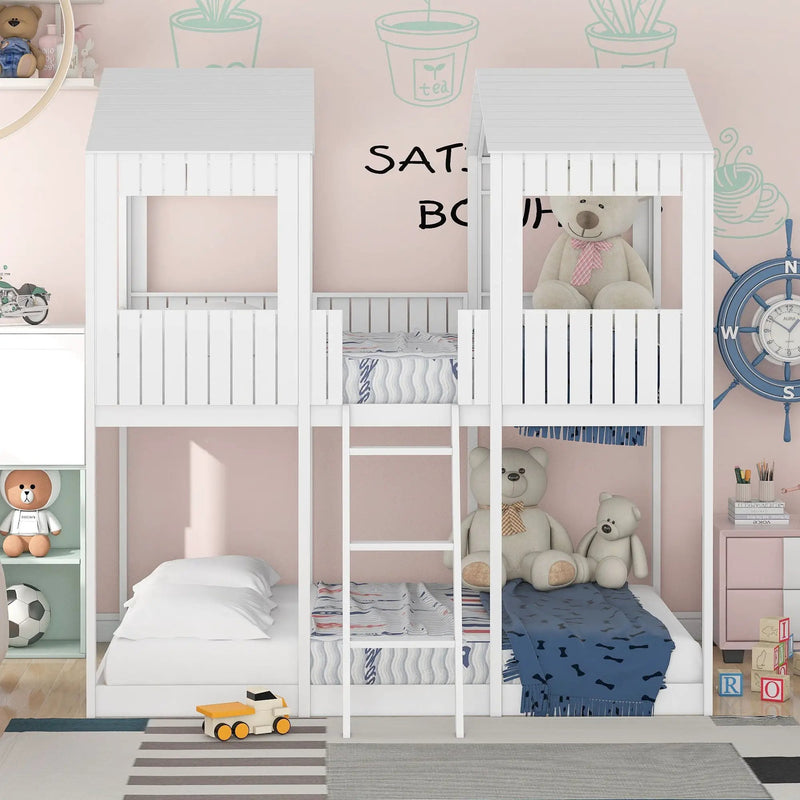 Bunk Bed With Roof, Window, Guardrail, Ladder by Unique Piece Furniture