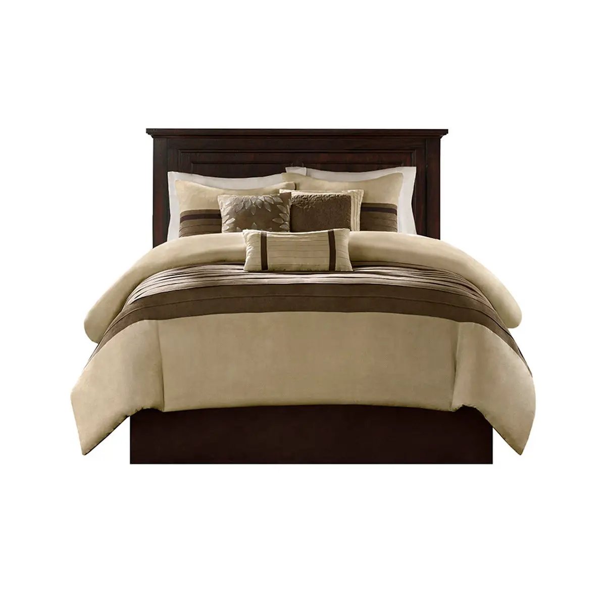 7 Pc Pieced Faux Suede Comforter Set Natural Cal King by HouseOfZazla