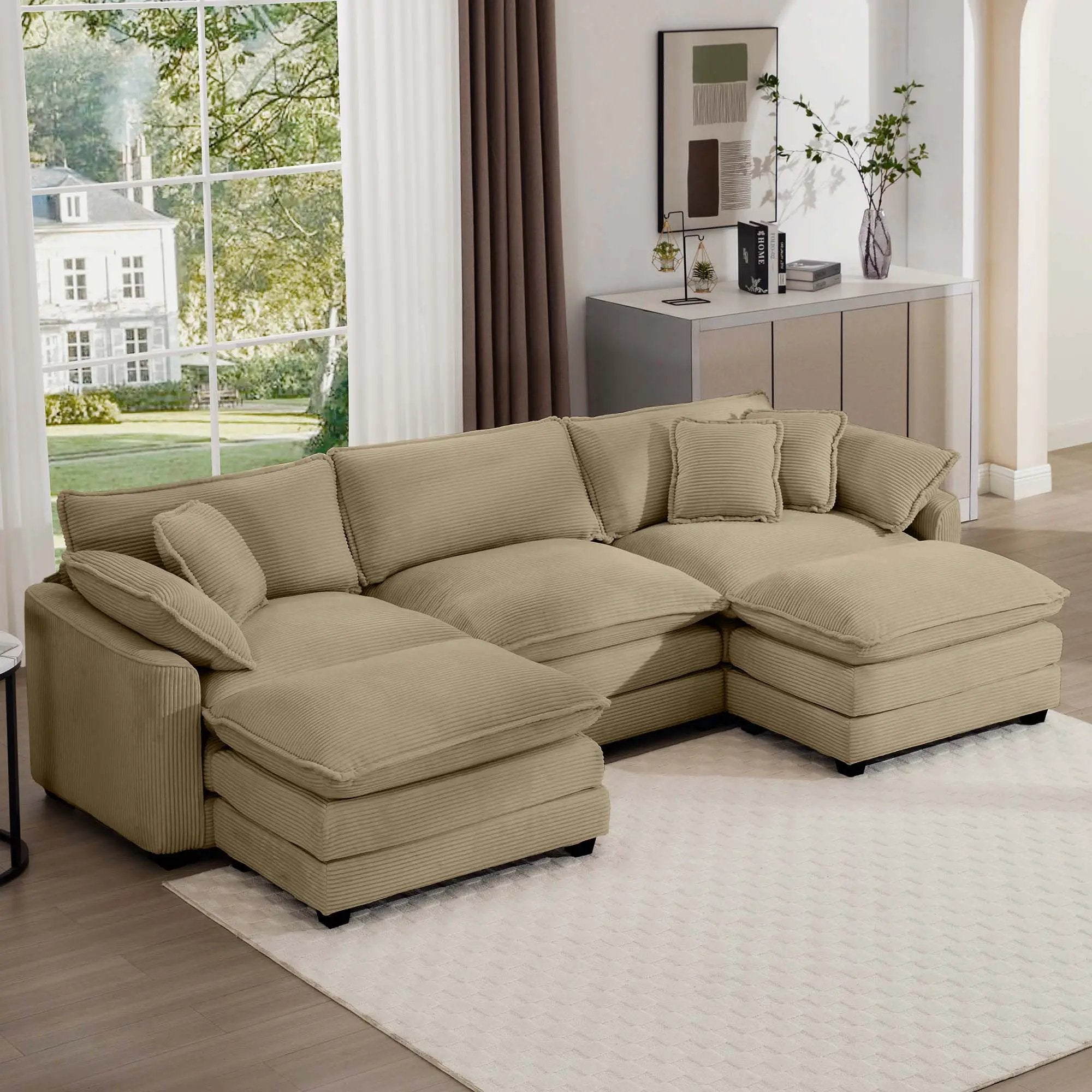 Modern Oversized Modular Cushion Sofa With Ottoman, Low Back, Deep Seating Sofa Set by Unique Piece Furniture