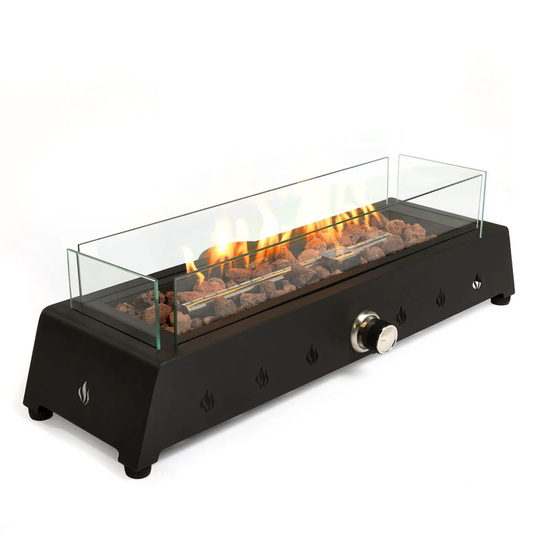 Tabletop, Propane Gas Fire Pit With Quick Connect Joint, Glass Wind Guard And Lava Rock, Outdoor, Portable - Black by HouseOfZazla