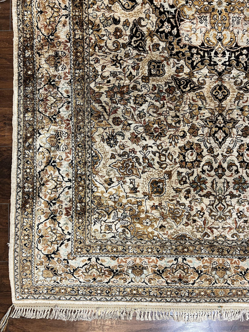 Persian Qum Silk Rug, Floral Medallion, Very Fine 60 Raj 475 KPSI, Handmade Hand Knotted Oriental Carpet, Silk on Silk by Jewel Rugs