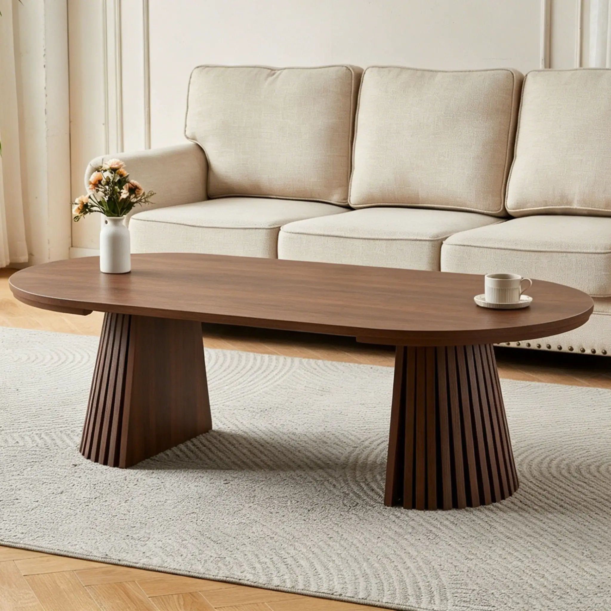Oval Coffee Table For Living Room - Walnut by HouseOfZazla