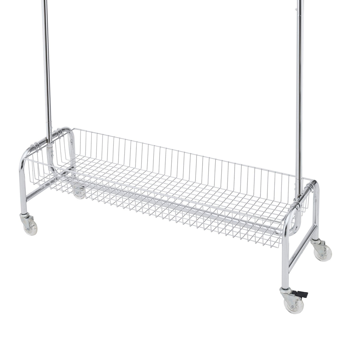 Heavy Duty Iron Garment Rack with Basket on Wheels - Silver, photo 4 of 7