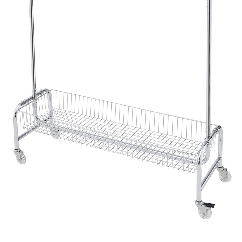 Heavy Duty Iron Garment Rack with Basket on Wheels - Silver, photo 4 of 7