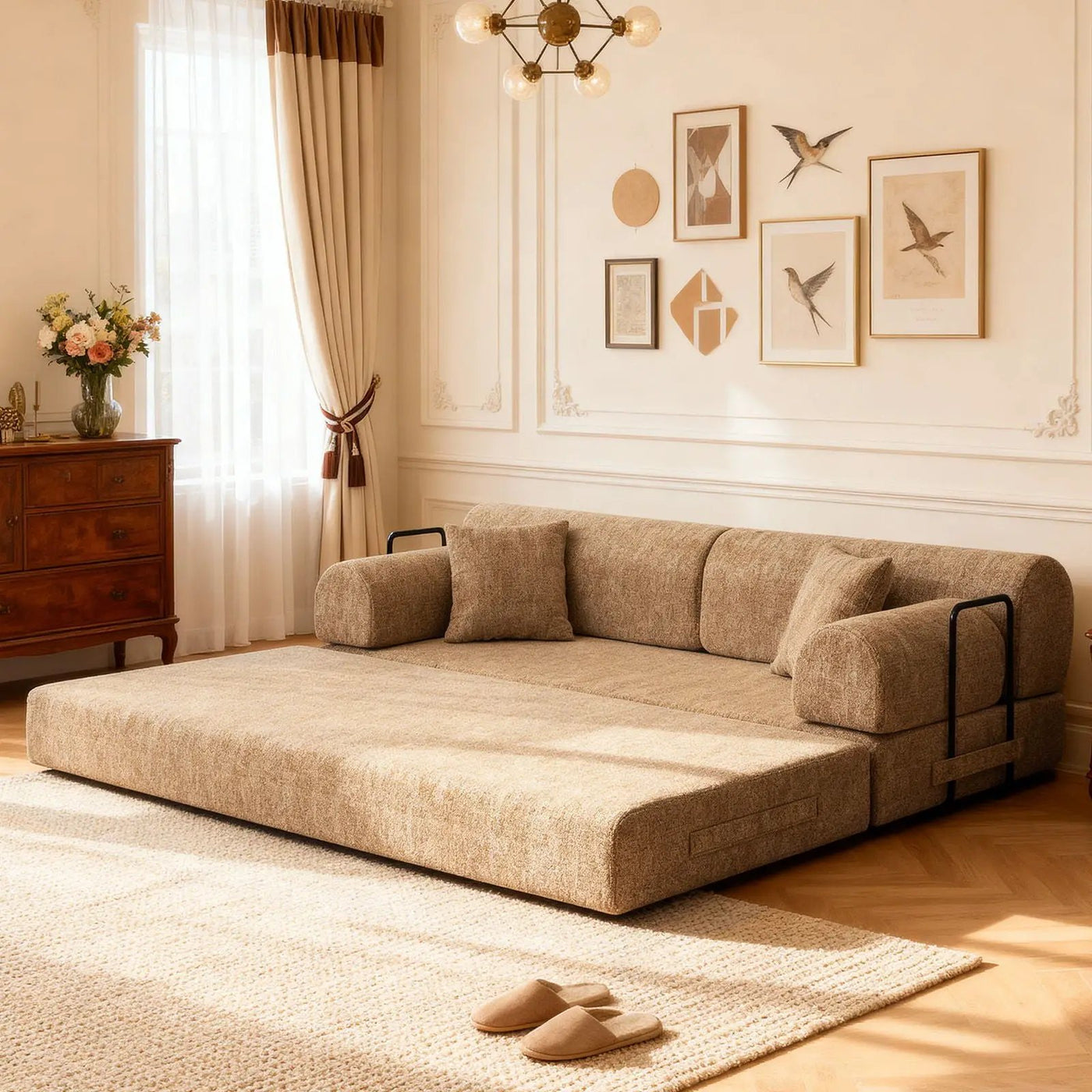 Modern 2 Tone Fabric Convertible Sleeper Sofa Bed by HouseOfZazla