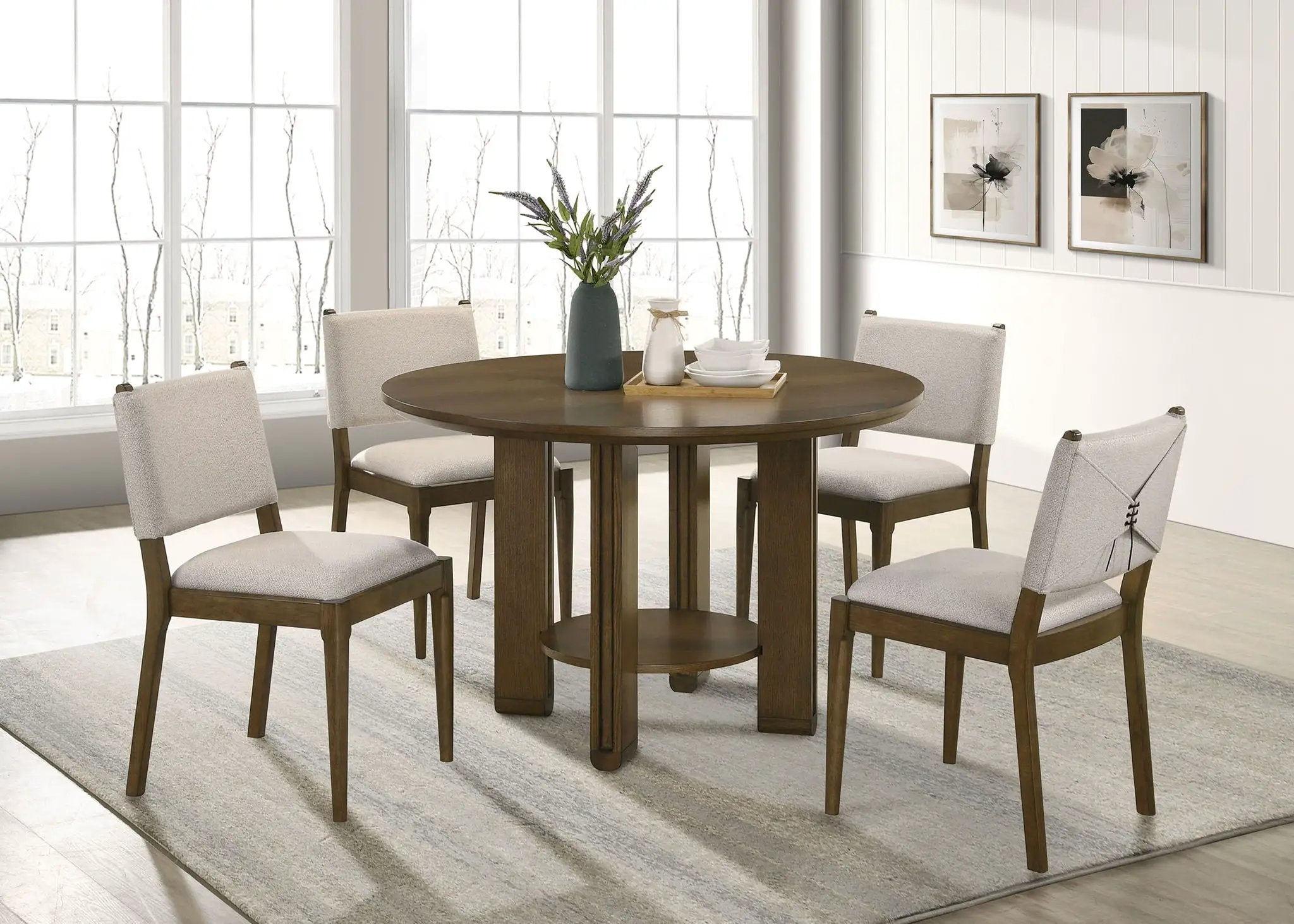 Ottowa 47-inch Round Wood Dining Table with Shelf Brown by Unique Piece Furniture