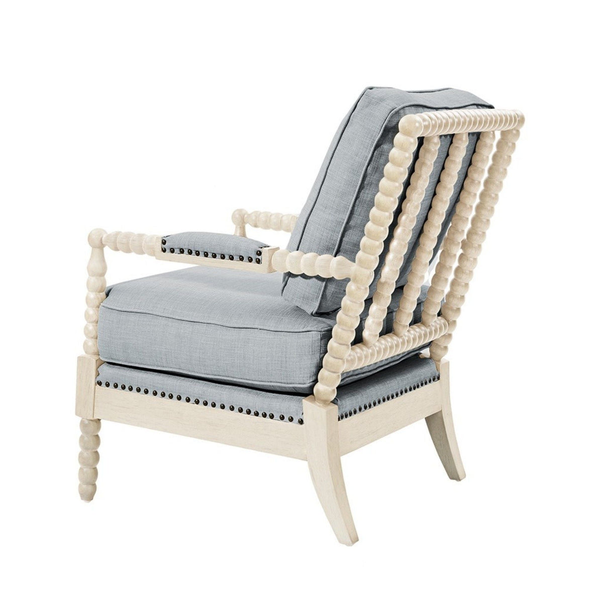 Open Back Spindle Arm Chair with Padded Armrests – Light Blue, Beige, Gray, photo 17 of 25