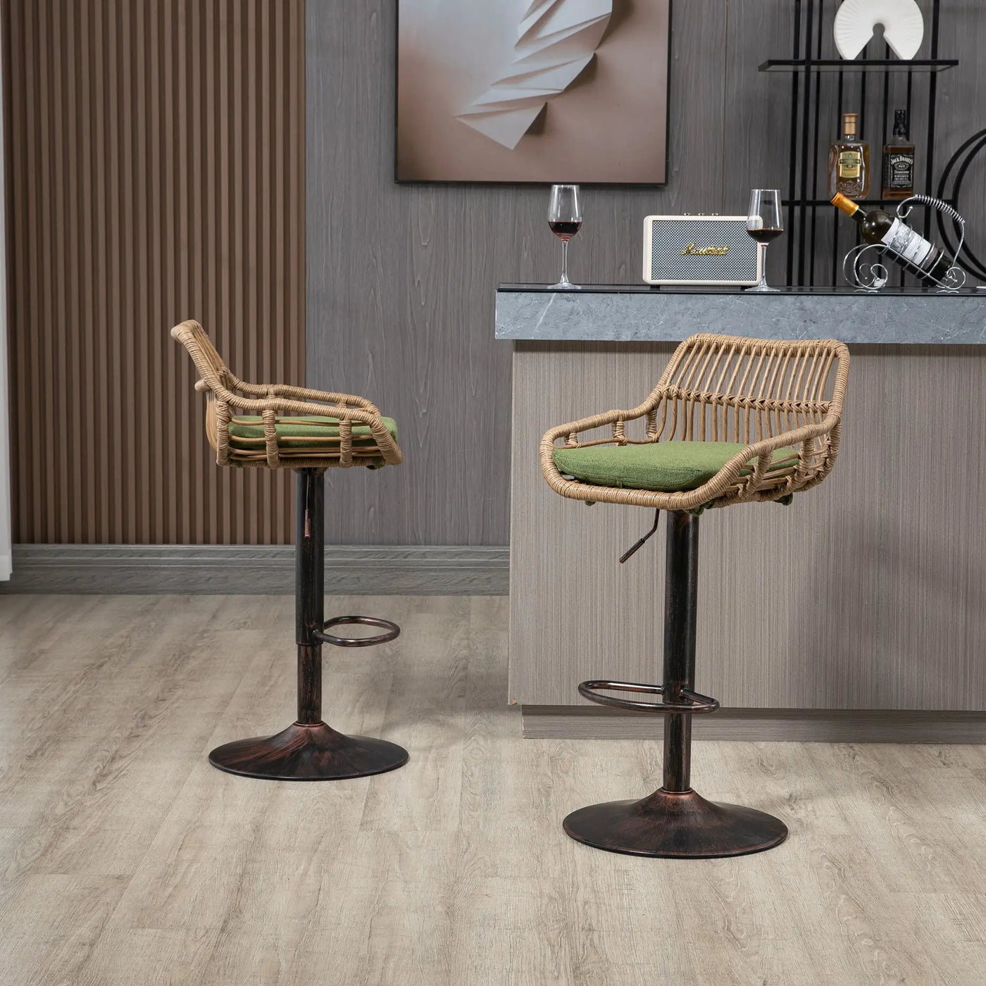 Modern Swivel Bar Stools Adjustable Counter Chairs With Footrest (Set of 2) by Unique Piece Furniture