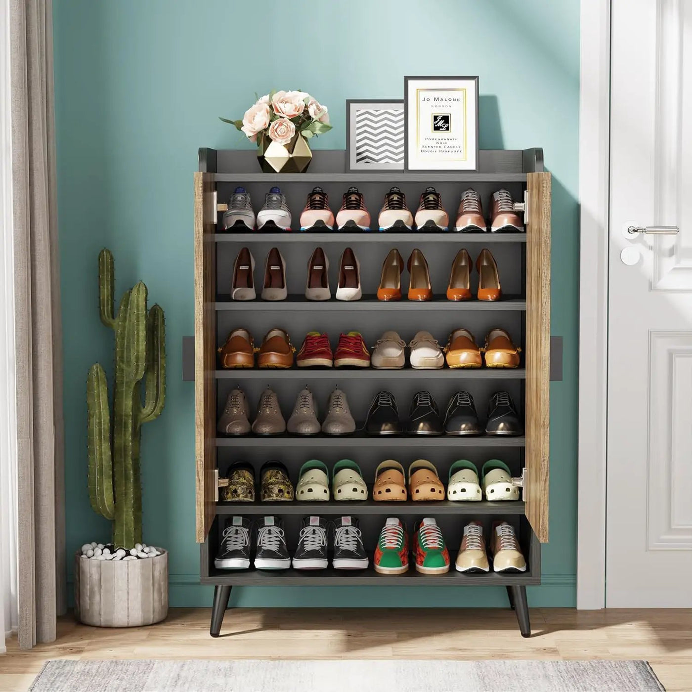 Shoe Cabinet With Doors, 7 Tier Storage Organizer by HouseOfZazla