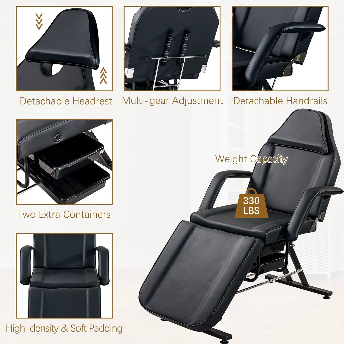 72.8" Massage Salon Tattoo Chair With Two Trays Esthetician Bed With Hydraulic Stool, Multi-Purpose 3-Section Facial Bed Table, Adjustable Beauty Barber Spa Beauty Equipment by HouseOfZazla
