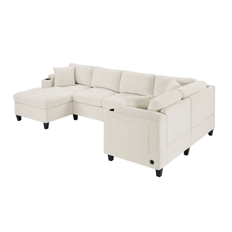 U Shaped Sectional Sofa, Corner Living Room Couch With Built In Cup Holders, Storage, USB Ports by HouseOfZazla