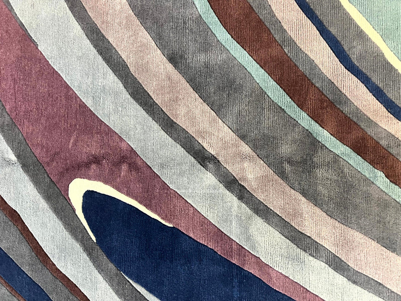 Modern Nepali Handmade Wool Rug 6x8, Blues Gray Mauve, Abstract, Nepali Tibetan Rug by Jewel Rugs