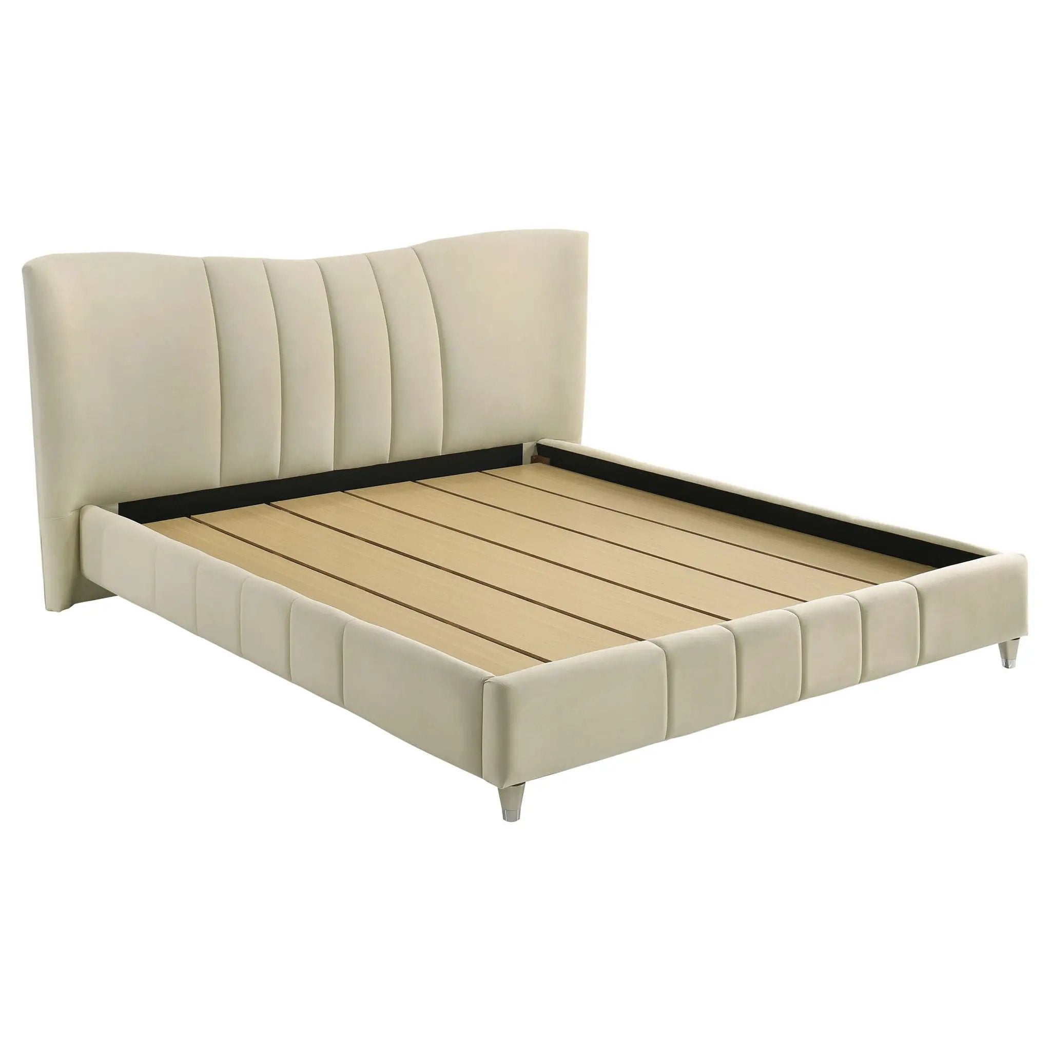 Evelyn Upholstered Eastern King Panel Platform Bed Ivory by Unique Piece Furniture