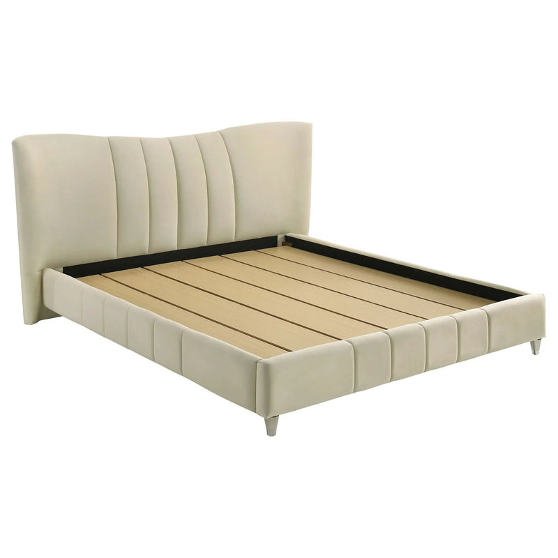 Evelyn Upholstered Eastern King Panel Platform Bed Ivory by Unique Piece Furniture